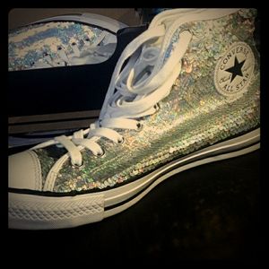 Converse CTAS HI silver sequins. Women's size 10
